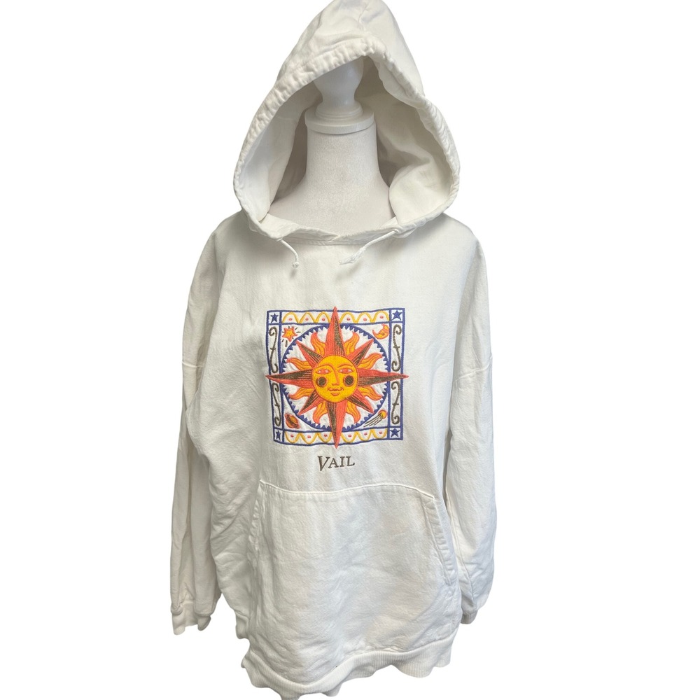 Crazy Shirts Hoodie Womens Sz M Vail Sun Embroidery White Pullover Celestial